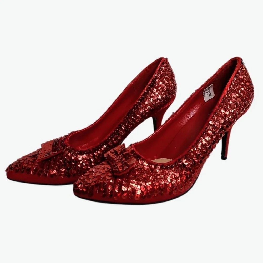 Wizard Of Oz Dorothy Ruby Red Sequin Costume Cosplay Shoes Sz 9/10